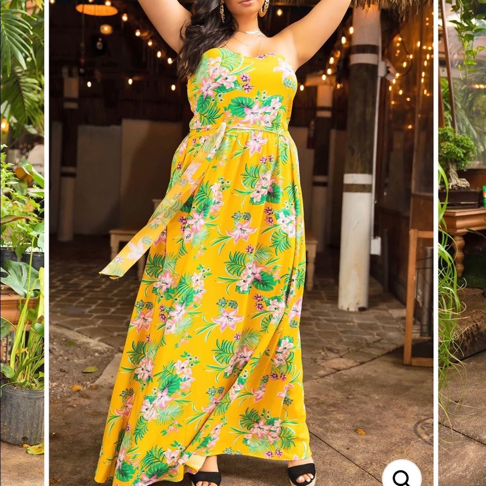 REBDOLLS Plus Size Over The Shoulder Maxi Dress
